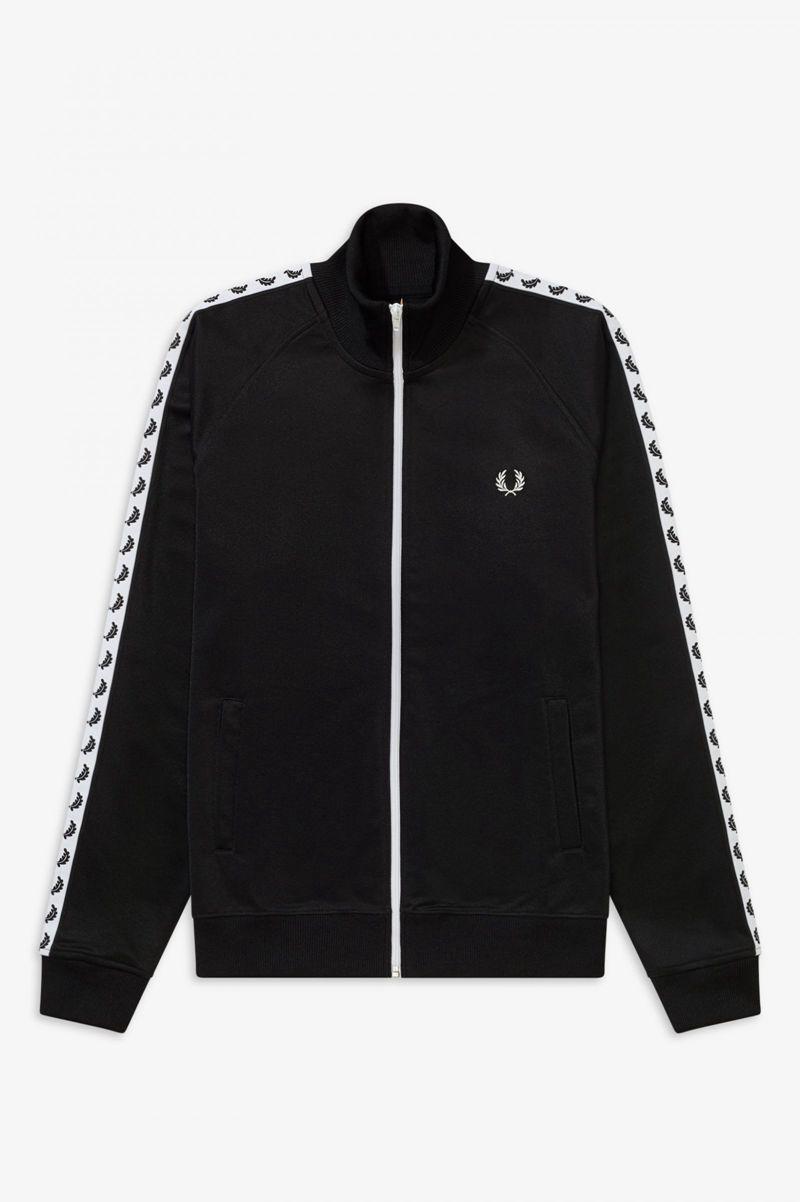 Black Fred Perry Taped Track Men's Jackets | PH 1257UZGT